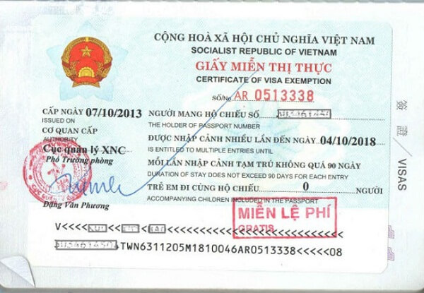 Vietnam visa exemption list