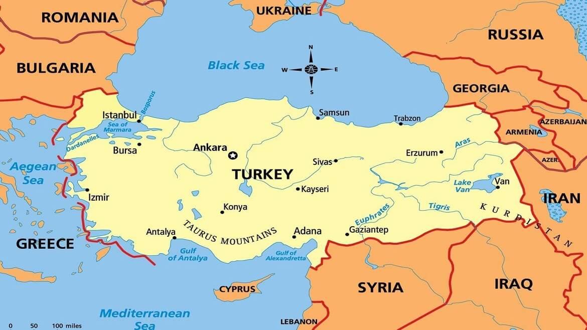 Đất nước Turkey trên bản đồ thế giới