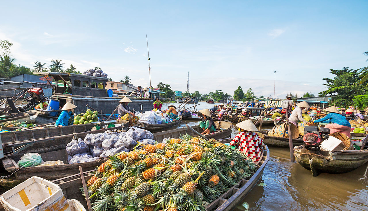 Special floating market in the Mekong Delta